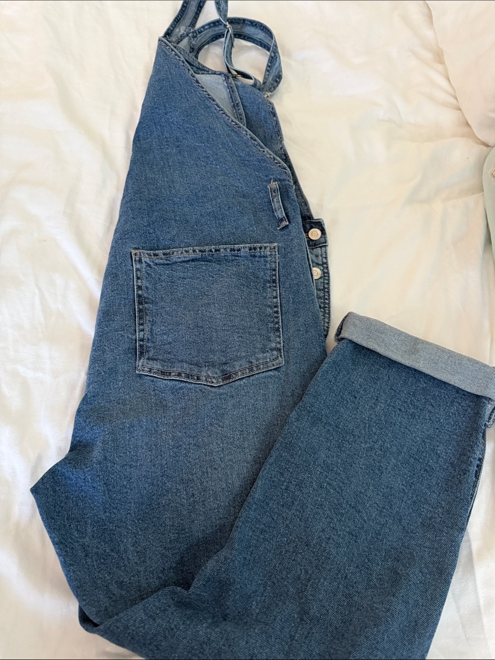 Celebrity Pink Distressed Blue Denim Overalls with Ripped Knees - Picture 6 of 6